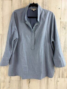 Ann Mashburn Sz XL Fanny Shirt Sky Blue Brushed Twill EUC